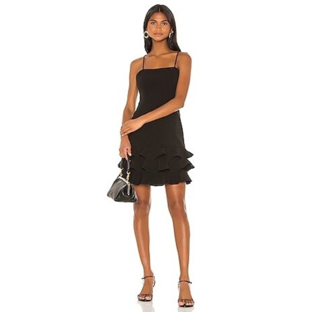 NWT Bardot Gianna Mini Dress Sz 4/XS Black Ruffle Hem Square Neck Chic Sexy LBD